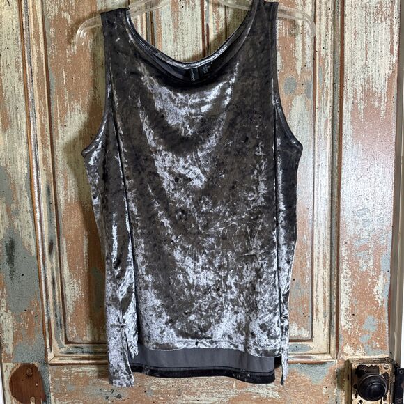 Women's Cynthia Rowley Sleeveless Crushed Silver Gray Velvet Top Sz XL Lovely - Picture 1 of 6